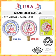 USA Aircond Manifold Gauge Vacuum Pressure Gauge Meter 550 Psi 800 Psi (R22 R134A R410A R32)