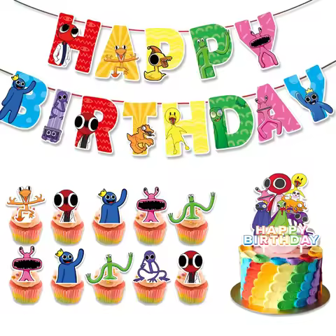 Rainbow Friends Party Decorations Cake Topper Banner Balloon Birthday Party Supplies Gifts Wedding S