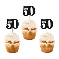 10Pcs Black Number 30 40 50 60 Year Old Cupcake Toppers Adult 30th 40th 50th 60th Birthday Party Wed