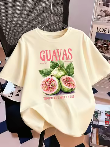 Guavas From Farm Hand Picked Print Women T-Shirt Trendy O-Neck T Shirts Hip Hop Loose Short Sleeve C
