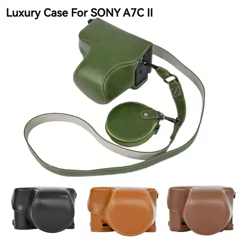 Luxury PU Leather Camera Bag Case For Sony Alpha 7C II A7CII A7C2 Battery Opening Full Body Cover Wi