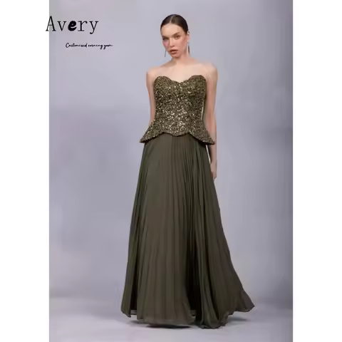 Avery Custom Green A Line Sleeveless Shiny Luxury Dresses for Prom Dresses 2026 Luxury Evening Women
