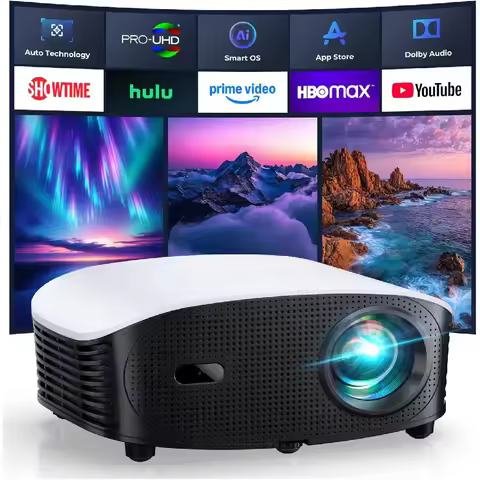 AI Smart Mini Projector WiFi Bluetooth 4K Compatible with Netflix/YouTube Auto Focus Dolby Audio Mov