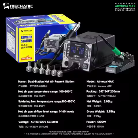 MECHANIC AIRNOVA MAX Curved Temperature Control Hot Air Gun Soldering Station 1200W Phone BGA IC PCB