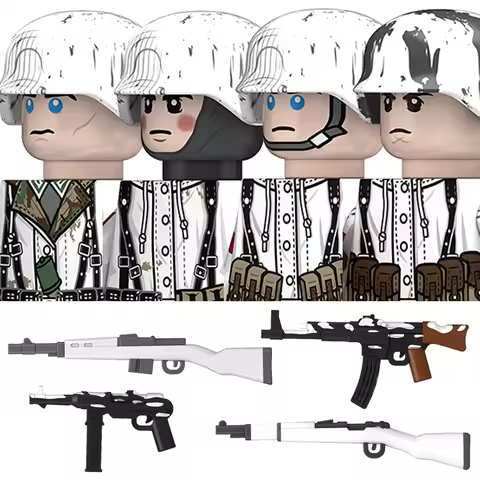 WW2 Germany Winter Soldier Military Army Building Blocks Infantry Figures Helmet Military Weapons ST