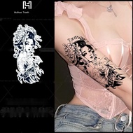 Reflective Japanese style geisha flower calf tattoo, herbal juice, tattoo