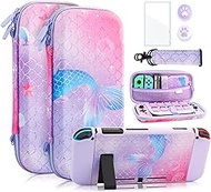 FANPL Case Bundle for Nintendo Switch Accessories, Cute Carrying Case for Switch and Joy Con with Soft Protective Cover and Screen Protector, 2 Thumb Grips, Shoulder Strap (Purple)