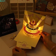 BEAUT 3D Cake Birthday Card, Hollow Carving Folding Pop-Up Greeting Card, Memorial Cards with Envelo