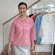 เสื้อลูกไม้คอตตอน ซับในลินิน ผู้ใหญ่ อก 38" 40" 42" 44" 46" 48" 50" อินกะออย In Ka Oil สีชมพูกลีบบัว