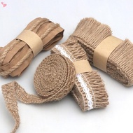 Lace Trim Hessian Fabric Ribbon 2M/1Roll Linen Blend Vintage Crinkled Ribbon Multiple Widths Styles 