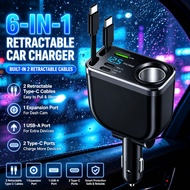240W Car Charger With 70CM Retractable Dual Type C Cable Fast Charging 6-in-1 Car Phone Charger for 