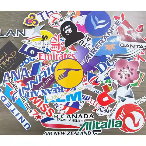 50 Pcs Airline Logo Stickers Travel Decals Luggage Sticker Glossy Waterproof Pegatinas for Mobile La