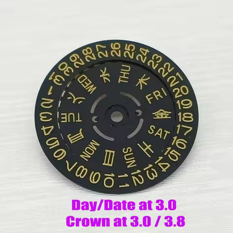 NH35 NH36 Movt Japan Kanji Black Gold Wheel Dial Fit for NH35 NH36 Mechanical Movement Crown at 3.0/