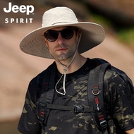JEEP SPIRIT หมวกผู้ชายหมวกกันแดดปีกกว้าง Topi Memancing ท่องเที่ยวกลางแจ้งหมวกชาวประมง UV