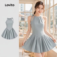 Lovito Casual Dress Bow Front Pleated Summer/Spring Dress for Women L133AD062 Pakaian Kasual Musim P