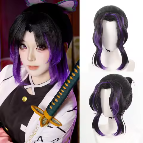 Kochou Shinobu Kocho Cosplay Wig 35cm Black Ombre Purple Anime Heat Resistant Synthetic Hair Hallowe