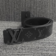 【LOUIS VUITTON LV 路易威登】INITIALES 經典MONOGRAM花紋銀釦雙面腰帶/皮帶(石墨色)(下單前須先私訊)