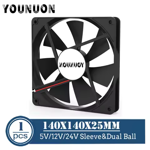YOUNUON DC 140MM 5V 12V 24V 2PIN USB 140x140x25mm Dual Ball PC Brushless Case Cooling Fan 14025 14CM