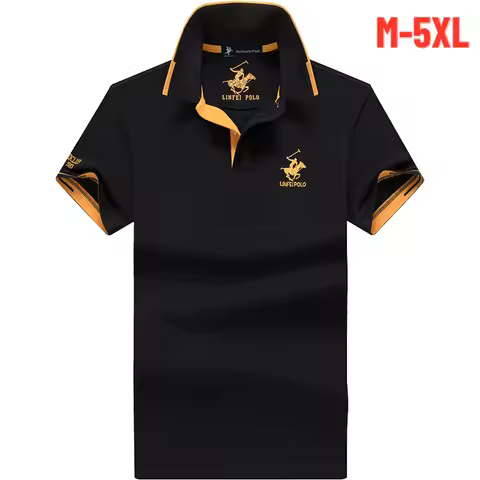 Plus Size 5XL Summer Embroidery Men's Polo Shirts High Quality Short Sleeve Solid Color Turn Down Co