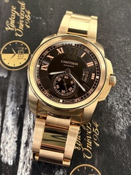 🌈🌈新返貨啦🌈🌈Cartier Calibre de 3300💛18K玫瑰金連帶💛原裝啡面🤎自動透底42mm連原裝卡地亞18K玫瑰金摺扣❤️🔥淨錶👍🏼C1791(廣華街店)