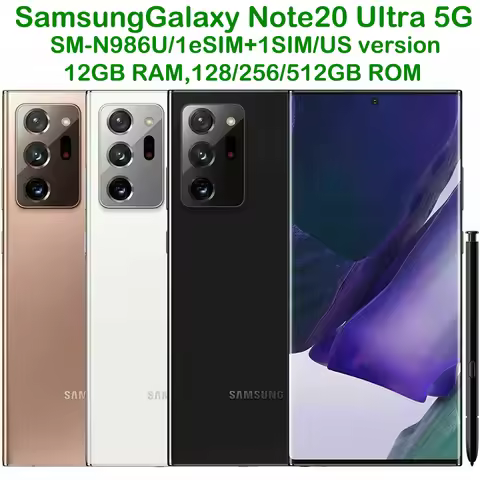 Used Samsung Galaxy Note 20 Ultra 5G N986U Android Smartphone 6.9-inch US Edition Refurbished Samsun