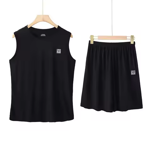 Men's V-neck pajama set - Summer sport style sleeveless shorts two-piece pajama set for men - Home w
