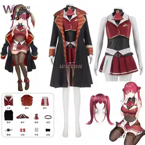 Anime VTuber Hololive Houshou Marine Captain Cosplay Costume Full Set Uniform Dress Suit Shoes Wig C