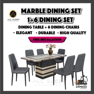 Set Meja Makan 6 Kerusi Meja Batu Marble Dining Table Set 6 Chair Nordic Style Modern