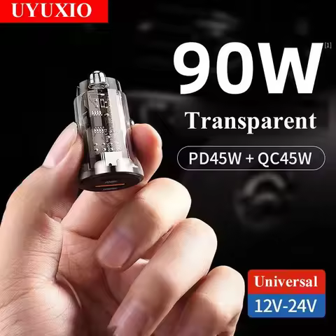 UYUXIO 2 in 1 Transparent USB C Car Phone Charger Adapter PD 90W Super Fast Charging in Car for iPho