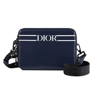 Christian Dior 品牌燙印LOGO小牛皮迷你雙層相機包.深藍