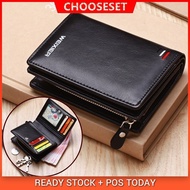 CS Men Short Genuine Leather Wallet Zipper Wallets Multi-card Holder Money Clip