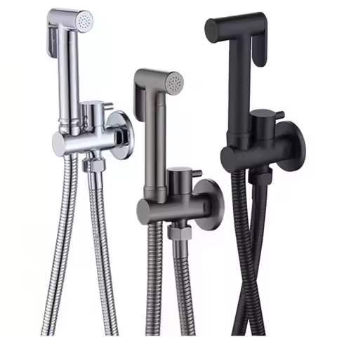Wall Mounted Toilet Shower Bidet Spray Gun Faucet Set with Spring PVC SS Hose Chrome/Black/Grey Meta