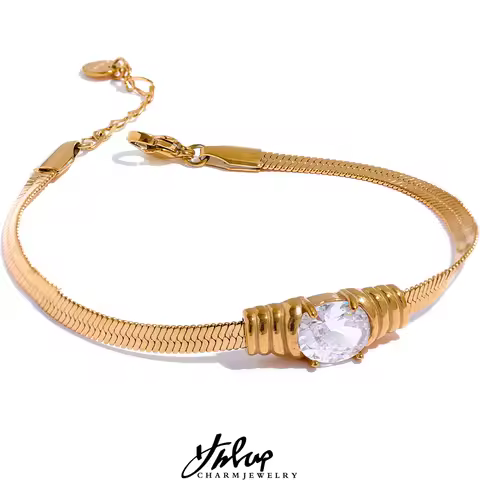 Yhpup Fashion Bling Texture Cubic Zirconia Snake Chain Stainless Steel Bracelet Bangle for Women PVD