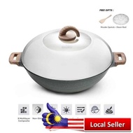 KM iGOZO AMOZONAS 36CM NON-STICK PREMIUM GRANITE WOK + GLASS LID  Kuali tidak melekat