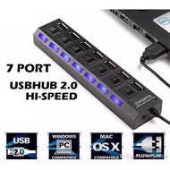 7 ports USB Hub High Speed 2.0 Hub Powered Splitter With Switch 480Mbps On/Off Switch For PC Black