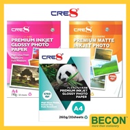 CRE8 Matte Inkjet Glossy Inkjet  Photo Paper 4R | A4 | 110gsm | 150gsm | 190gsm | 230gsm | 260gsm