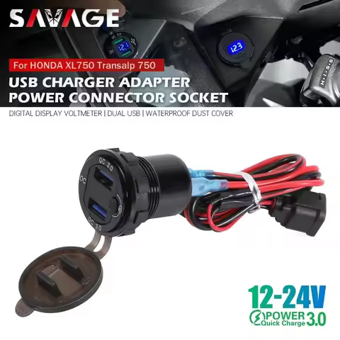 For HONDA XL750 Transalp 750 CRF Africa Twin 1000 1100 QC3.0 USB Charger 12V Power Outlet Connector 