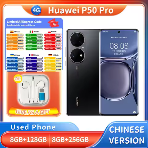 Huawei P50 Pro 4G SmartPhone RAM 8GB ROM 128GB/256GB Screen 6.6 inches 4360mAh 5000 MP Used Phone