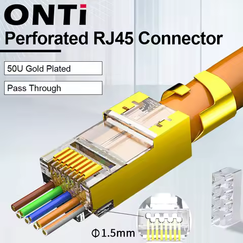 ONTi 10/50/100pcs CAT5E CAT6 CAT7 Plug RJ45 Connector 50U Gold Plated End Pass Through Network Cable