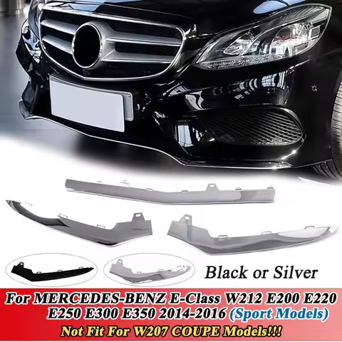 3X Front Bumper Lower Lip Spoiler Black/Silver Trim 2128852674 For Mercedes-Benz E-Class W212 E200 E