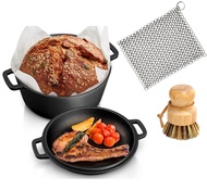 26cm หม้อเหล็กหล่อ พร้อมฝาปิด สําหรับเตาอบดัตช์ 2-in-1 Cast Iron Dutch Oven Pot with Lid