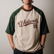 WKNDS Varsity Raglan Baseball Tees Relaxed Drop Shoulder Fit Semi-Cropped T-Shirt