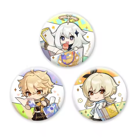 58mm Game Genshin Impact Paimon Lumine Aether Cosplay COSTUME Badge Pin SPTE Tinplate Brooch Prop Xm