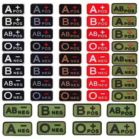 3D PVC Blood Type Group Tactical Rubber Patch A+ B+ AB+ O+ Positive POS A- B- AB- O- Negative NEG - 