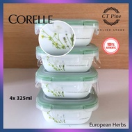 Corelle Snapware 8pc set [325ml] [European Herbs EH] /// Food Storage Container Plastic Lid Penutup Plastik Elegant