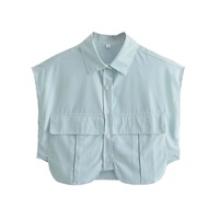 Women's cardigan a19683Shirt patchwork polo9Cross-border color y2k Top with large irregular collar a