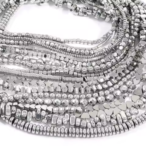 Retention Color AAA+ White Gold Plated Natural Hematite Beads Irregular Heart Star Gasket Beads For 