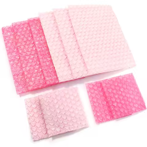 10pcs Pink Heart Bubble Cushioning Wrap Padding Bubble Packaging Film Shockproof Foam Roll Bag Paper