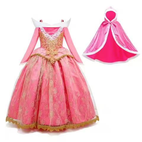 Girls Sleeping Beauty Aurora Princess Halloween Cosplay Dress Off Shoulder Kids Gift Carnival Party 