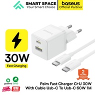 BASEUS Palm Charger 30W Mini Dual Output C+U + Fast Charging C To C Cable - 2 Year Warranty